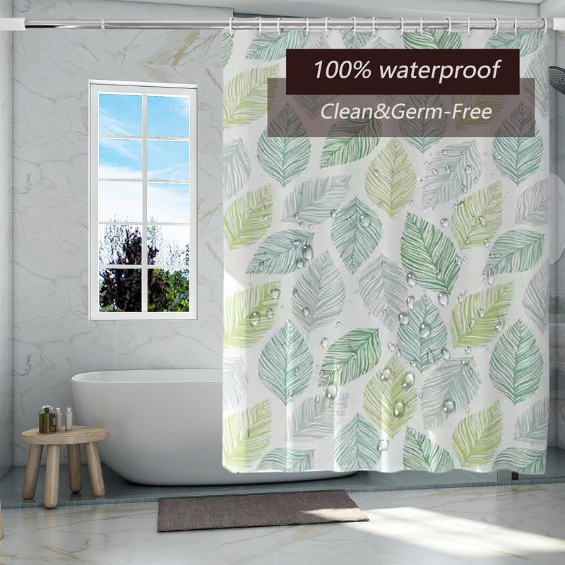 TIKABC Shower Curtain Liner, 4G PEVA Shower Liner, Plastic Waterproof Shower Curtains, with Grommet Holes and 3 Magnetic Weights(Colored Leaves) - Image 4